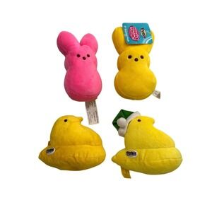 Peeps Plush Set Of 4 Bunny Chick Shapes Santa Hat & Tags 6" Easter Christmas Lot